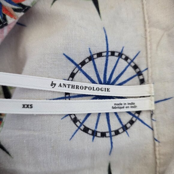 Anthropologie Compass Button Shirt Linen Blend Short Sleeve Oversized Boxy XXS - Picture 8 of 8